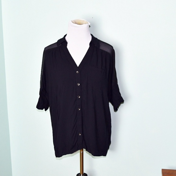 Express Tops - Express Black Silky Sheer Back Detail Blouse